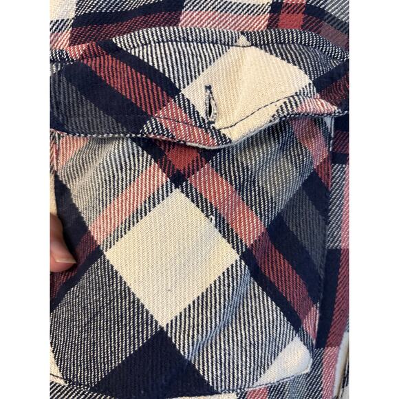 Free People Maddox Patched Plaid Tunic Womens Oversized Varsity Shirt W/ Hood M - Picture 7 of 7
